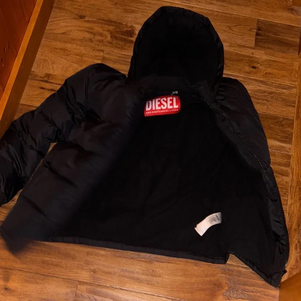 Youth Black Diesel Puffer Jacket with Hood